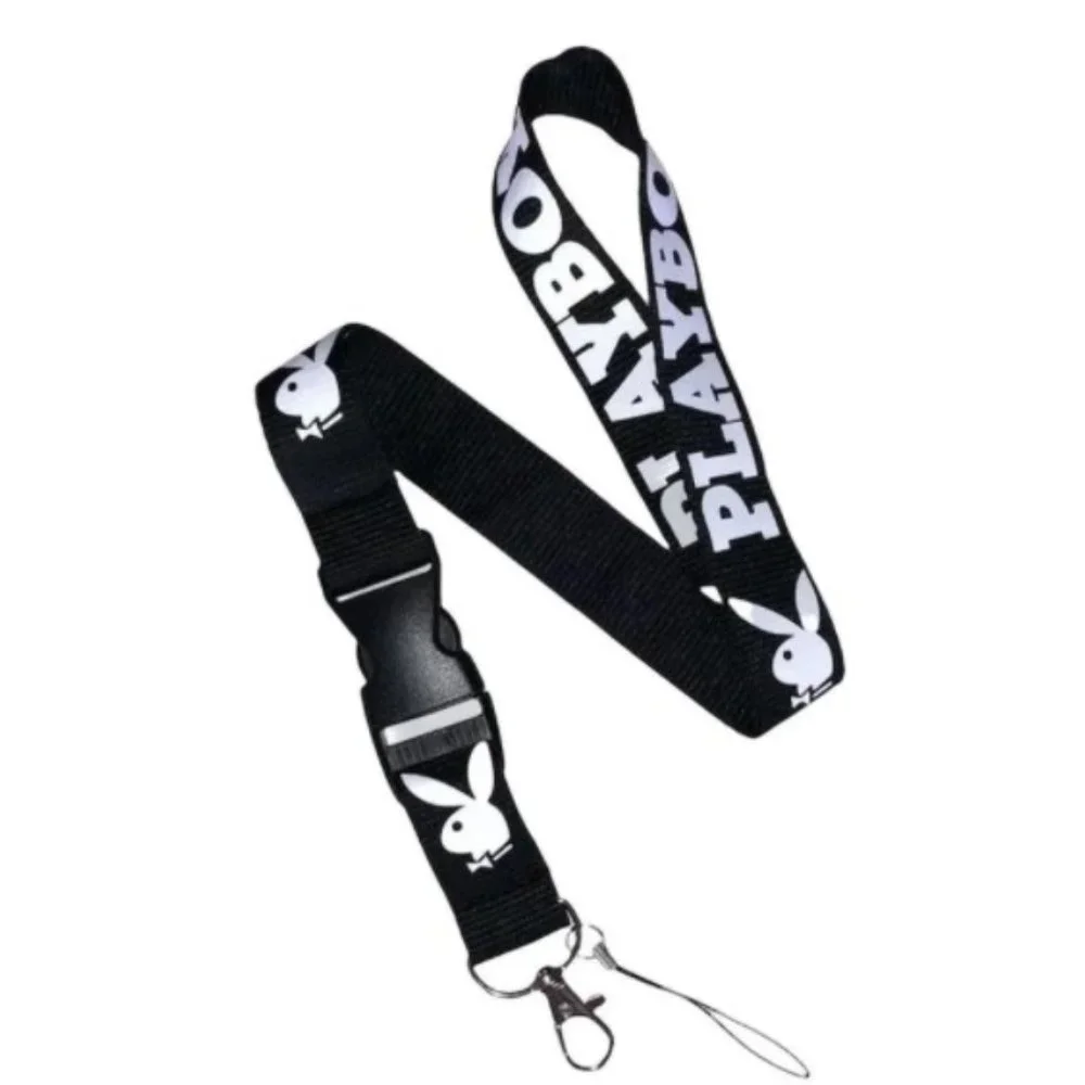 Playboy Bunny Logo Black Quick Release Lanyard Keychain ID Holder